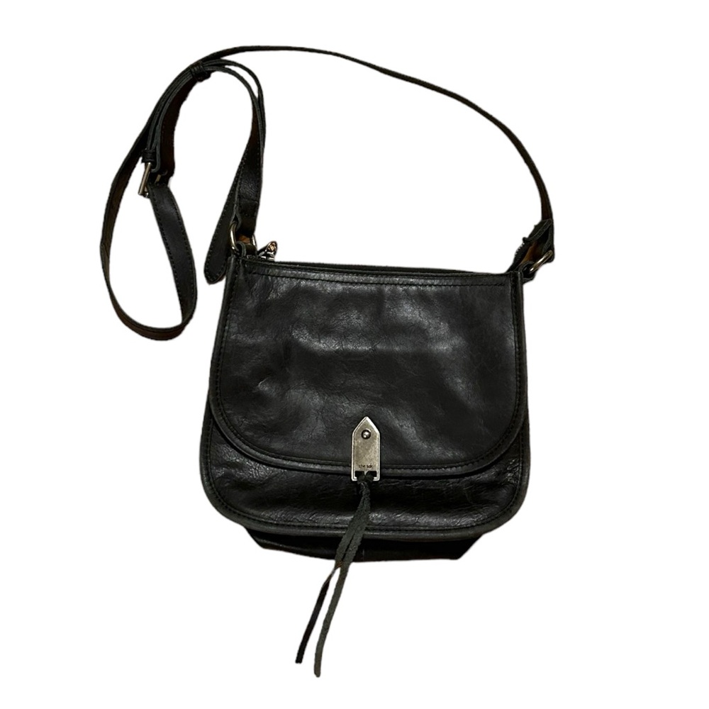 The Sak Black Leather Crossbody Purse Zippered Adjustable Strap Travel Weekender